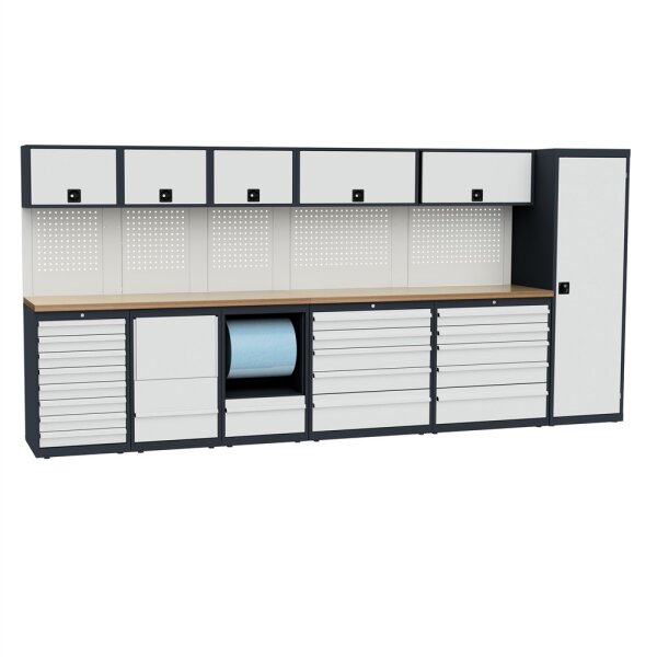 Simplaflex Werkstatt-Küche CLWK-005 – 4200 mm mit Arbeitsplatten, Schubladen & Lochwänden