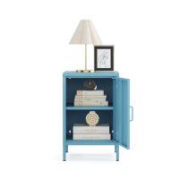 Metall-Nachttisch FERRY 2 Blau - Kommode mit 1 Tür, 415 x 400 x 645 mm