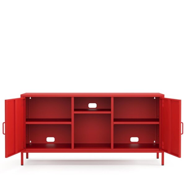 Metall-TV-Schrank FERRY 3 Rot - Lowboard mit 3 Regalen, 1305 x 400 x 645 mm