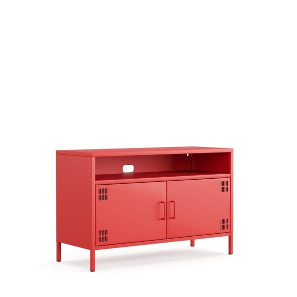 Metall-TV-Schrank FERRY 4 Rot - Lowboard mit 4 Regalen, 645 x 1005 x 400 mm