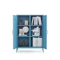 Metall-Sideboard FERRY 7 Blau - 2 Türen, verstellbare Regalböden, 805 x 400 x 1095 mm