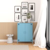Metall-Sideboard FERRY 7 Blau - 2 Türen, verstellbare Regalböden, 805 x 400 x 1095 mm