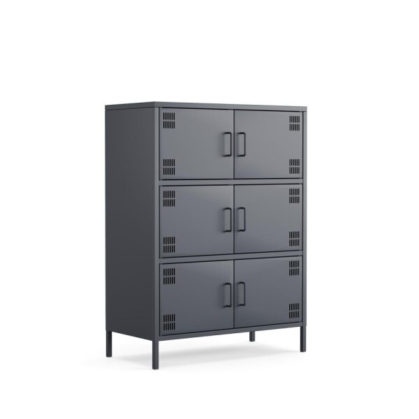 Metall-Sideboard FERRY 9 Anthrazit - 6 Türen, verstellbare Regalböden, 805 x 400 x 1095 mm