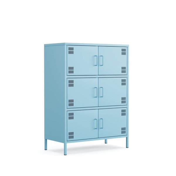 Metall-Sideboard FERRY 9 Blau - 6 Türen, verstellbare Regalböden, 1095 x 805 x 400 mm