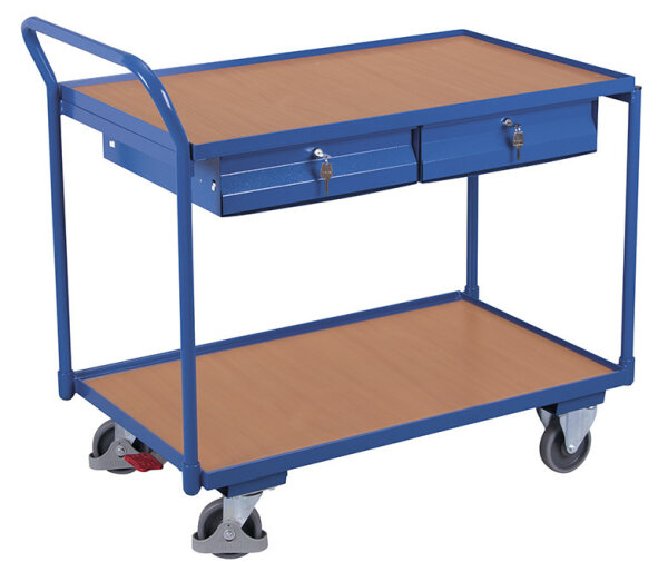 VARIOfit Tischwagen mit 2 Ladeflächen und 2 Schubladen, 1125x625x1010 mm (BxTxH)