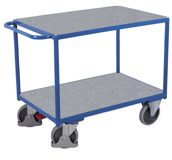 VARIOfit Schwerer Tischwagen mit 2 Zinkblechladeflächen, 1390x800x920 mm (BxTxH)