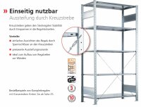 SCHULTE MULTIplus 150 Steck-Grundregal 3000x1000x300 mm lichtgrau mit 7 Fachböden und Kreuzstreben