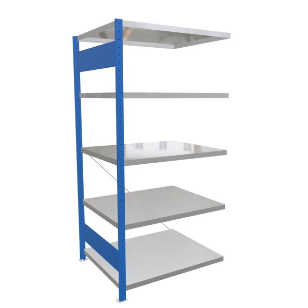 SCHULTE MULTIplus 330 Steck-Anbauregal 2000x1000x800 mm enzianblau/verzinkt mit 5 Fachböden und Kreuzstreben