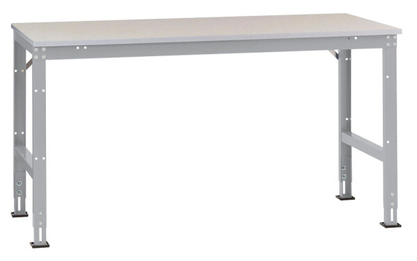 MANUFLEX Arbeits-Grundtisch UNIVERSAL Standard 2500 x 800 x 760-870 mm (BxTxH) mit Kunststoffplatte, alusilber