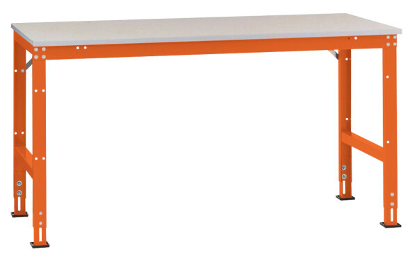 MANUFLEX Arbeits-Grundtisch UNIVERSAL Standard 3000 x 800 x 760-870 mm (BxTxH) mit Melaminplatte, rotorange
