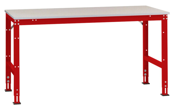 MANUFLEX Arbeits-Grundtisch UNIVERSAL Standard 3000 x 1200 x 760-870 mm (BxTxH) mit Melaminplatte, rubinrot