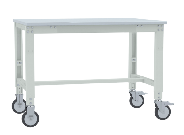 MANUFLEX Arbeitstisch UNIVERSAL Spezial MOBIL 1250 x 800 x 752-972 mm (BxTxH), mit Melaminplatte, lichtgrau